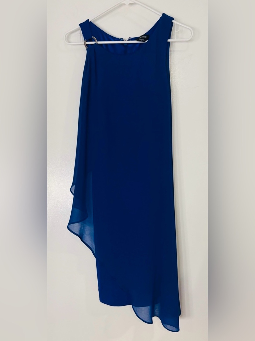 Bebe. Asymmetric Royal Blue Chiffon Women's flowy dress